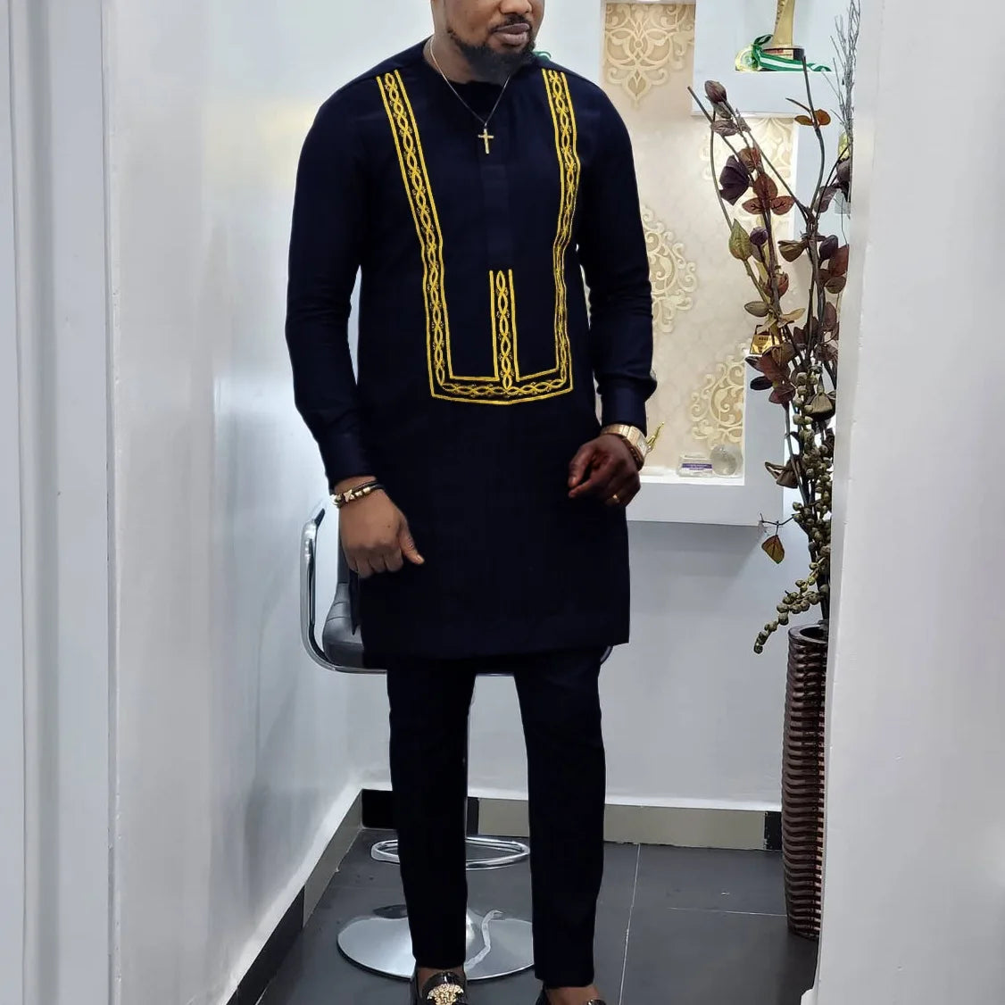 2025 African Men Dashiki Long Sleeve 2 Piece Set Traditional Outfit Africa Clothing White Men's Suit Male Shirt Pants Suits