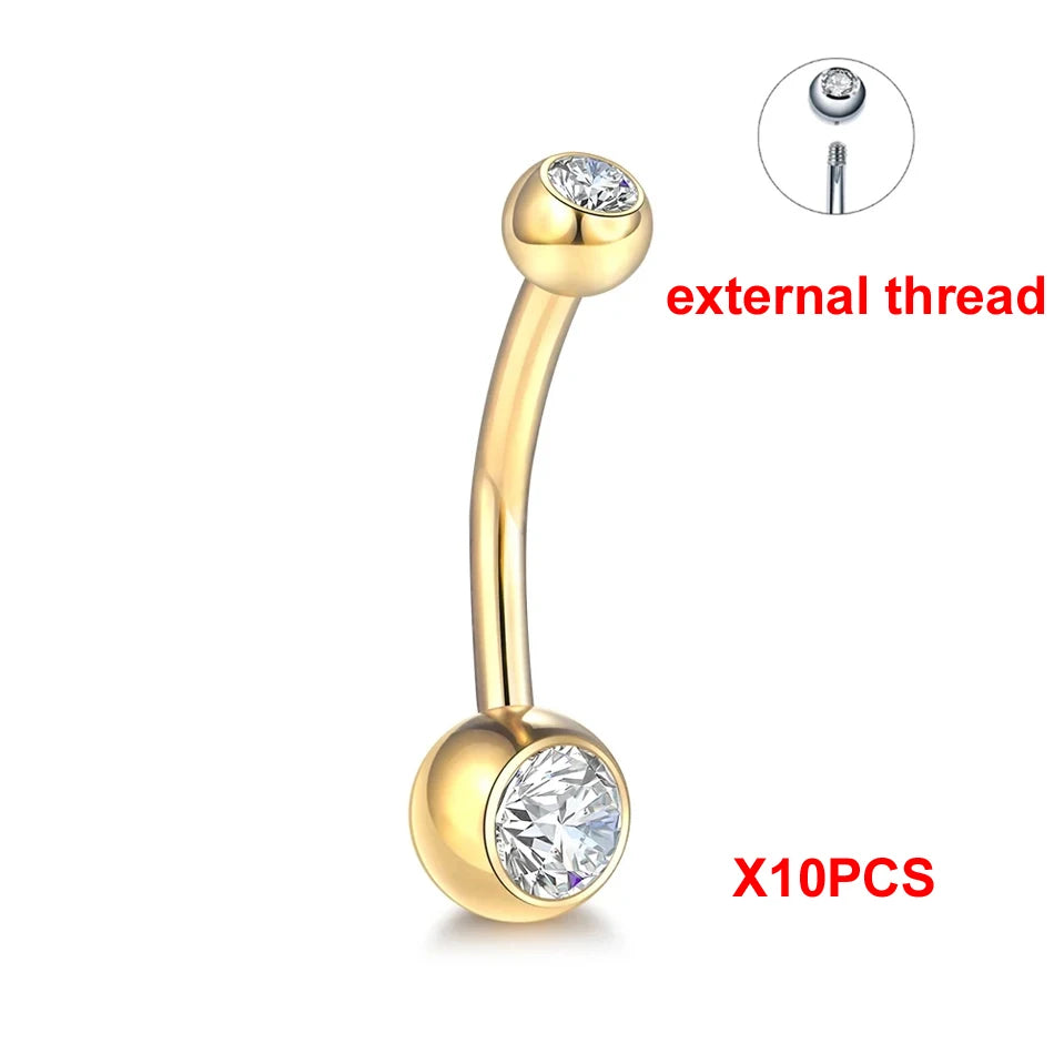 10Pcs/lot G23 Titanium Belly Button Rings Crystal Navel Barbell Rings Belly Piercing Jewelry for Sexy Women Navel Piercing 14G