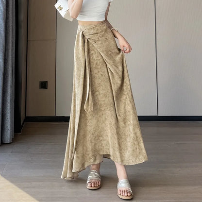 FOTVOTEE Tie Dye Irregular Skirt Women High Waist Tie Slimming Drape Long Skirt Boho Beach Vintage Temperament A Line Skirts