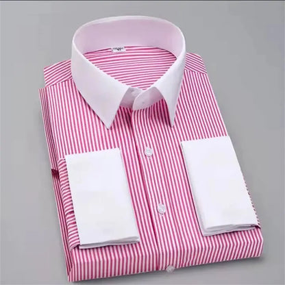Men's Casual Solid Color Shirt Plaid Stripes Soft and Comfortable New Button Lapel Shirt