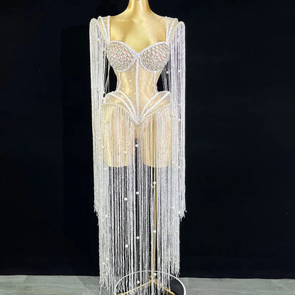 High End Ladies Formal Dress Sparkling Rhinestone Tubular Maxi Dress Sexy Birthday Dinner Dance Celebration Party Stage Costume