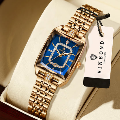 BINBOND Zircon Luxury Reloj Original Waterproof Sturdy Auto Date Women's Watches Ladies Wristwatch Quartz Watch For Women