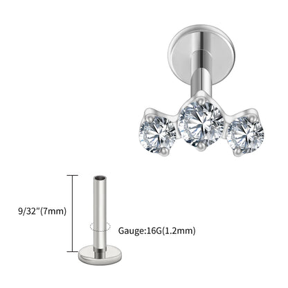 Right Grand ASTM F136 Titanium Triple CZ Cluster Cartilage Earring 16G Mini CZ Labret Tragus Helix Medusa Flat Back Piercing