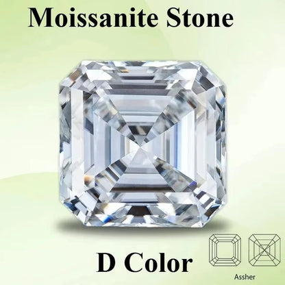 Moissanite Stone Asscher Cut D Color VVS1 Gemstone Lab Grown Diamond for Advanced Jewelry Making Materials with  Certificate