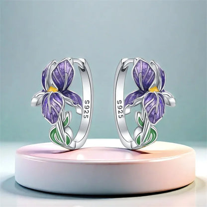925 Sterling Silver Flower and Plant Series Purple Iris Earrings Exquisite Wedding Party Gifts for Ladies Jewelry Fashion Gifts