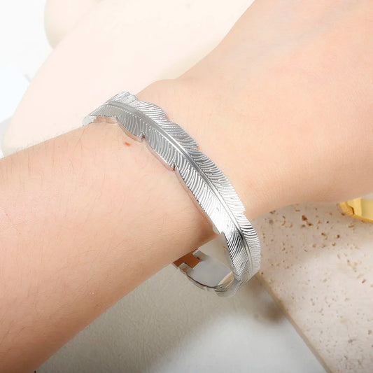 Stainless Steel Feather Shape Bangle Bracelets Jewelry