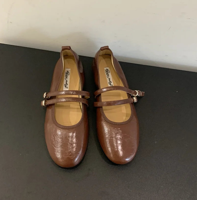 Female Shallow Luxury Fashion Buckle Strap Footwear New In 2026 Ladies Flats With Shoes Flats Mary Janes Shoes