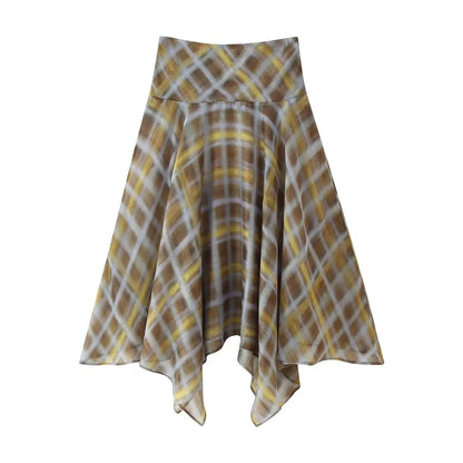 Women's Plaid Cape Top & Asymmetric Skirt Options