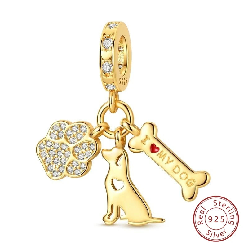 Hot Sales 925 Sterling Silver Golden Series Charms Leopard Little Bear Starfish Bow Bead Fit Original Bracelet DIY Women Jewelry