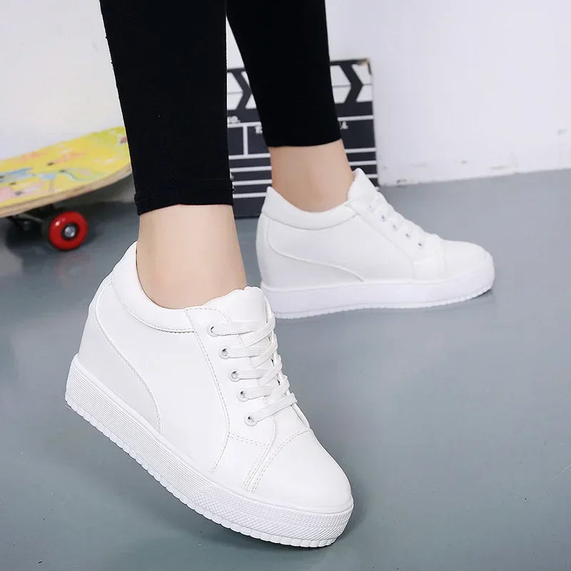 2024 White Hidden Slope Heel Casual Sports Shoes Women's Spring Sports Shoes High Platform High Heel Vulcanized Shoes