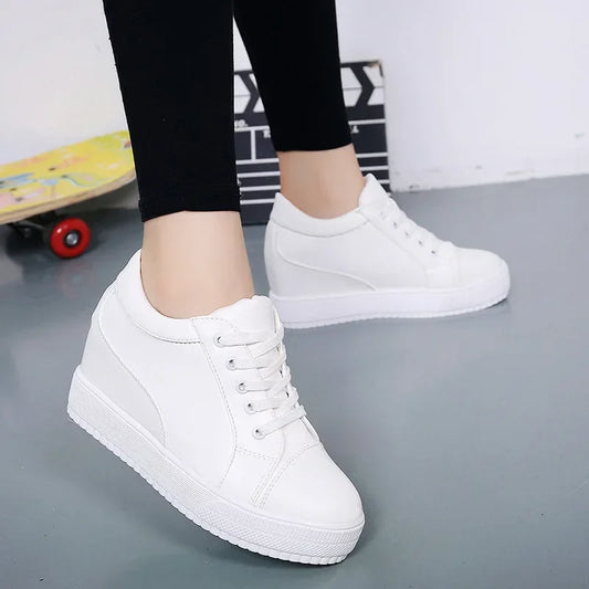 2024 White Hidden Slope Heel Casual Sports Shoes Women's Spring Sports Shoes High Platform High Heel Vulcanized Shoes