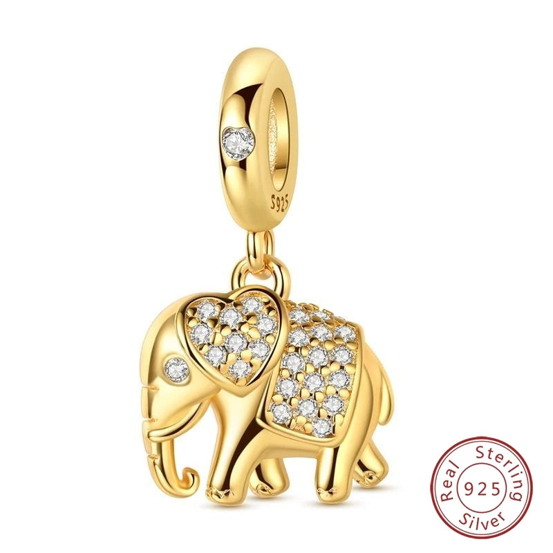 Hot Sales 925 Sterling Silver Golden Series Charms Leopard Little Bear Starfish Bow Bead Fit Original Bracelet DIY Women Jewelry