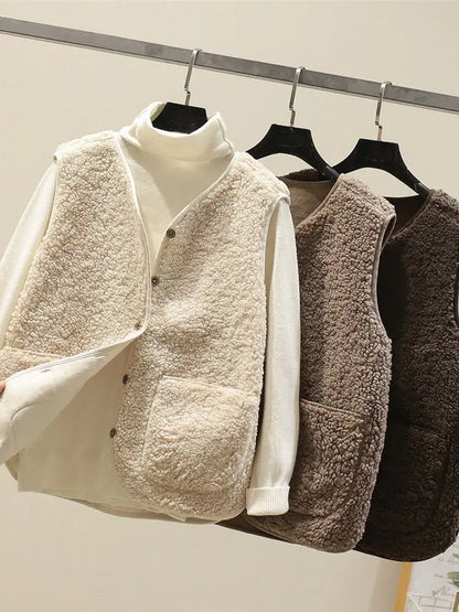 Korean New Vests 2025 Spring Autumn Vest Women Waistcoat Winter Warm Thick Fleece Vests Women Sleeveless Jacket Ladies Waistcoat