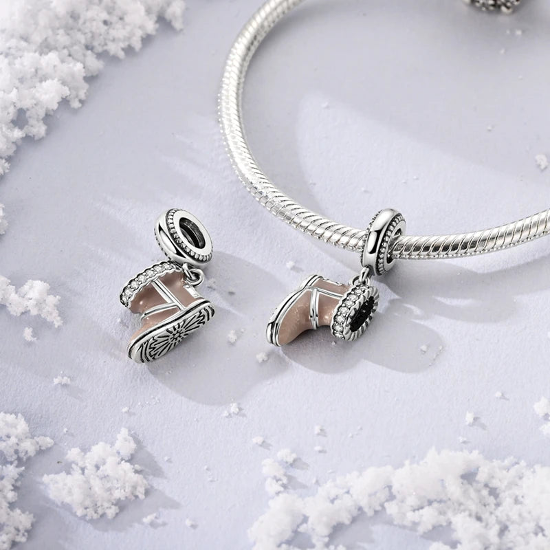 Original 925 Sterling Silver Charms Beads Winter Snowflake Snowman Igloo Penguin Pendant Fit Bracelet Charms Women Jewelry Gift