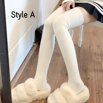 Spring Fall Knee High Stockings for Women White Vertical Stripe Long Socks Fashion Girls JK Skinny Boots Sock Japanese Style