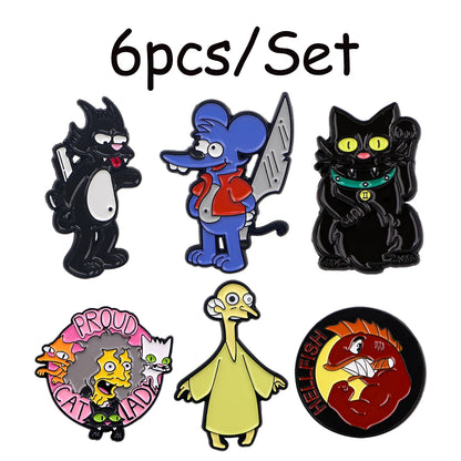 6pcs/Set Classic Anime Family Enamel Pin Funny Cartoon Characters Brooches TV Show Lapel Badges Constume Jewelry Gift for Friend