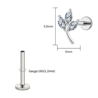 Right Grand ASTM F136 Titanium Triple Marquise CZ Cartilage Earring 16G Dainty Leaf Helix Tragus Stud Ear Piercing Jewelry
