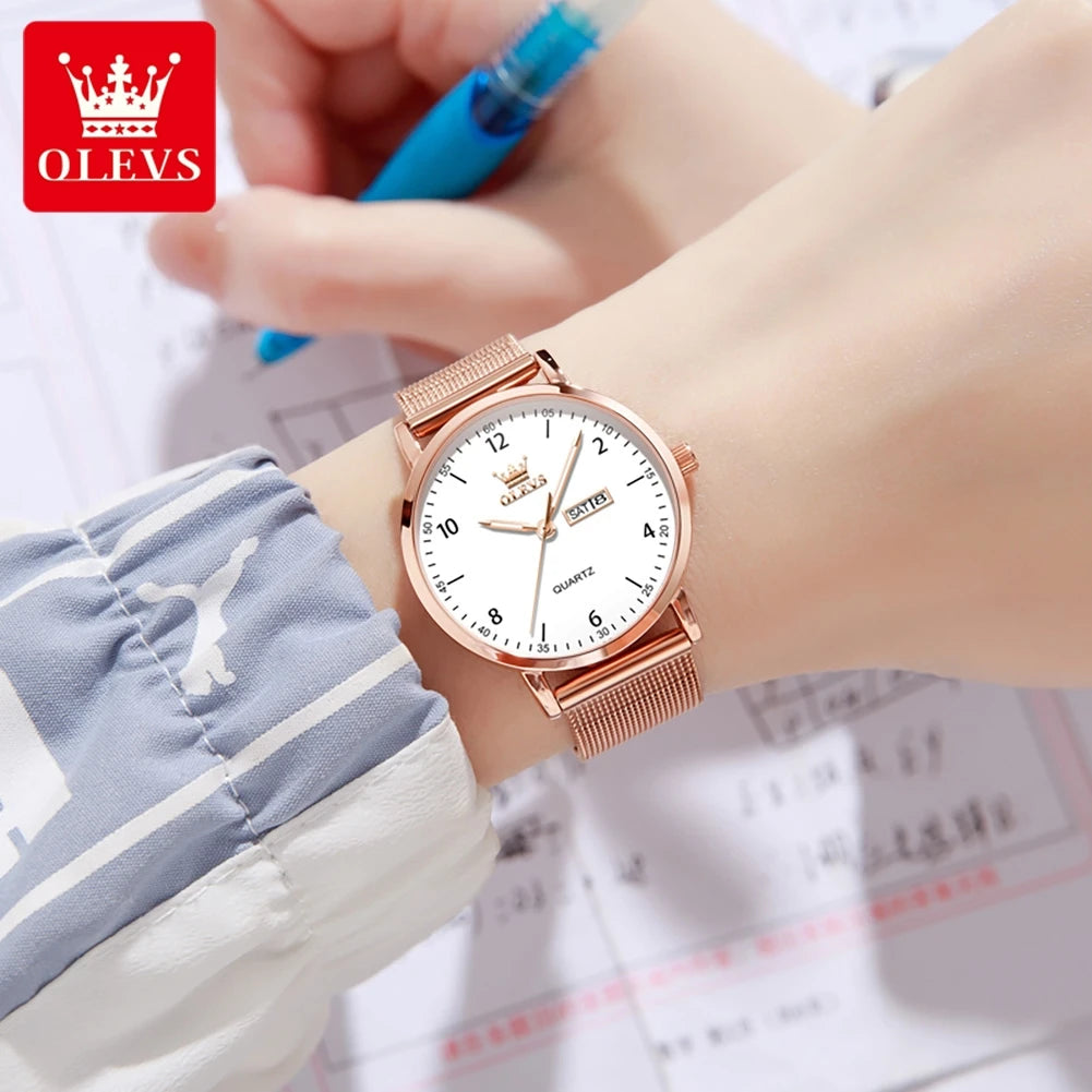 OLEVS Women's Watches for Ladies Female Wrist Watch Leather Band Waterproof Thin Minimalist Casual Simple Dress Analog Quartz