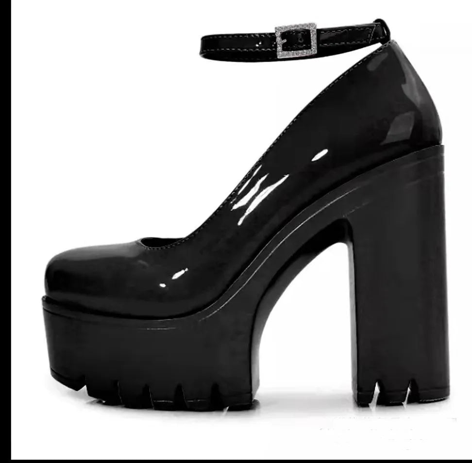 Spring Autumn Casual High Heels Shoes Sexy Chunky Heel Platform  Shoes White Black Size 42 Single shoes