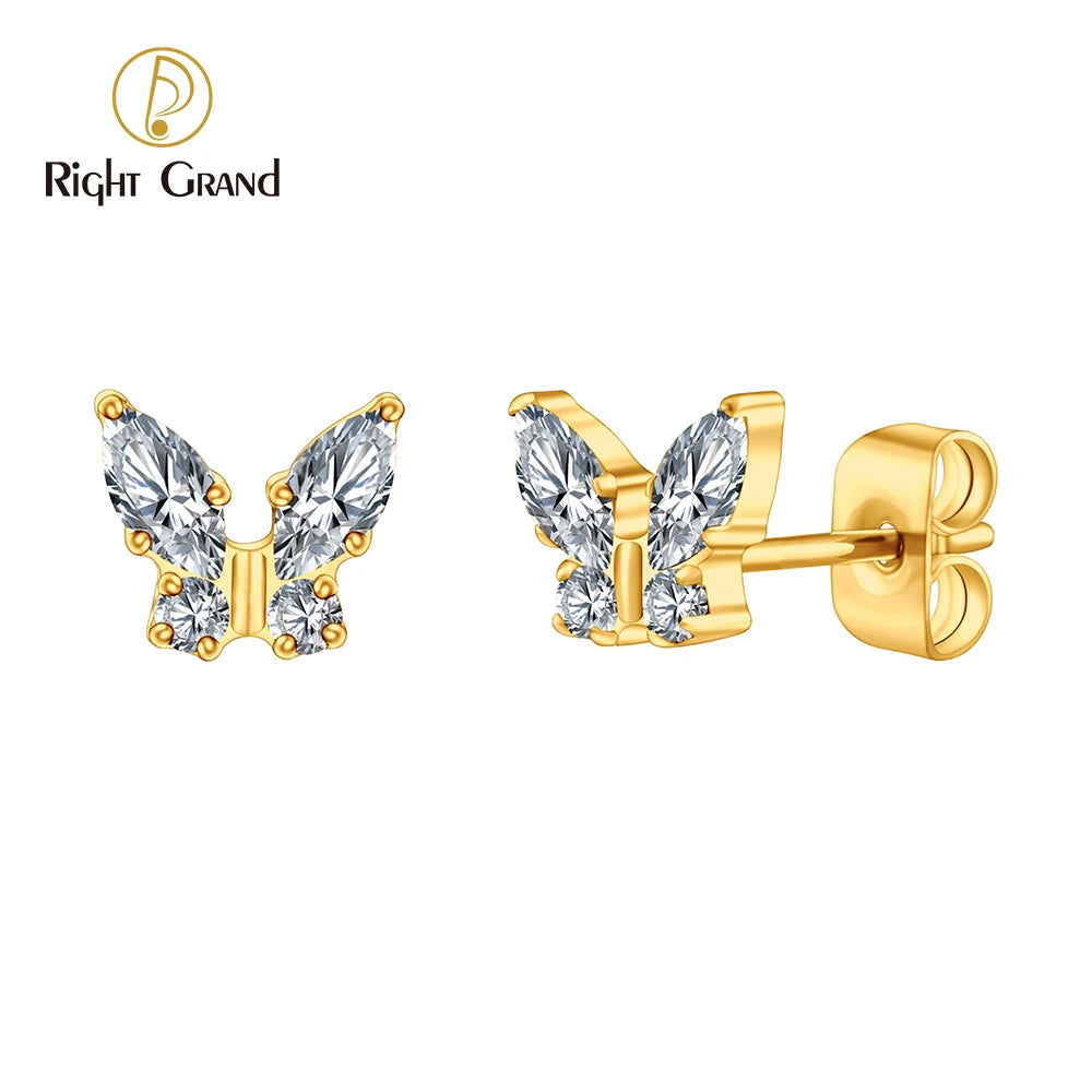 1 Pair Right Grand ASTM F136 Titanium CZ Marquise Butterfly Stud Earrings 20G Gorgeous Insect Push Back Piercing Jewelry Gift