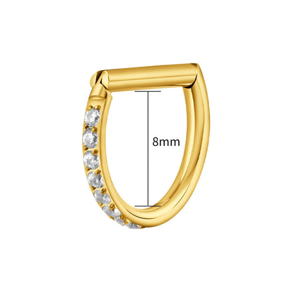 Right Grand ASTM F136 Titanium D Shape Septum Ring with CZ 16G Hinged Segment Clicker Hoop Conch Helix Piercing Body Jewelry