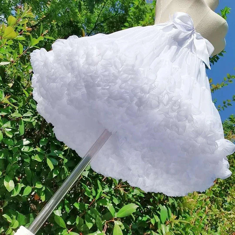 Lowest Pirce Womens 2-Layered Pleated Tulle Petticoat White Black Tutu Puffy Party Cosplay Skirt Lolita Cosplay Bridal Crinoline