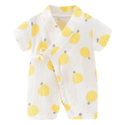0-18M Summer Baby Girl Boys Clothing  Rompers Jumpsuit Short-sleeved Floral Print  Cute Soft Newborn Infant Baby Kimono Playwear