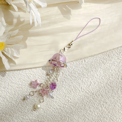 Purple Pink Jellyfish Key Chain Wind Chimes Star Heart Beaded Keyring for Phone Camera Earphone Case Charm Pendant Keycord
