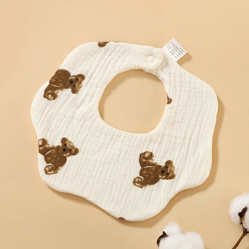 Baby Gauze Bibs Pure Cotton Class A Saliva Towel Milk Spilt Prevent Grass and Wood Dyed 360 Degrees Newborn Bib