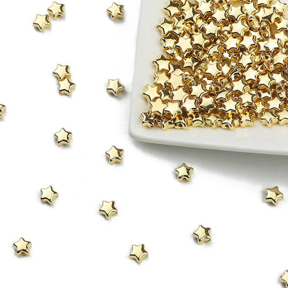 100-400pcs Gold Color Beads 4mm 6mm CCB Cube Crown Heart Pendant Star Spacer Loose Beads for Love Jewelry Making Bracelets DIY S