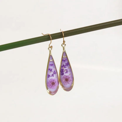 Natural Flower Drop Earrings Unique Epoxy Resin Real Flowers Earrings Elegant Pressed Flowers Earring Wholesale Custom Accessory
