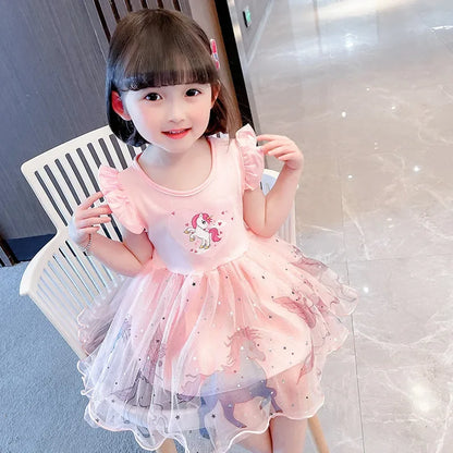 Girls Clothes New Summer Princess Dresses Flying Sleeve Kids Dress Unicorn Party Baby Dresses for Children Clothing 1-6Y