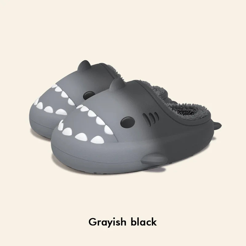 Litfun Fuzzy Shark Slippers For Women Men Winter Indoor Plush Cartoon Cotton Shoes New Outdoor Adults Kids Waterproof Furry Shoe