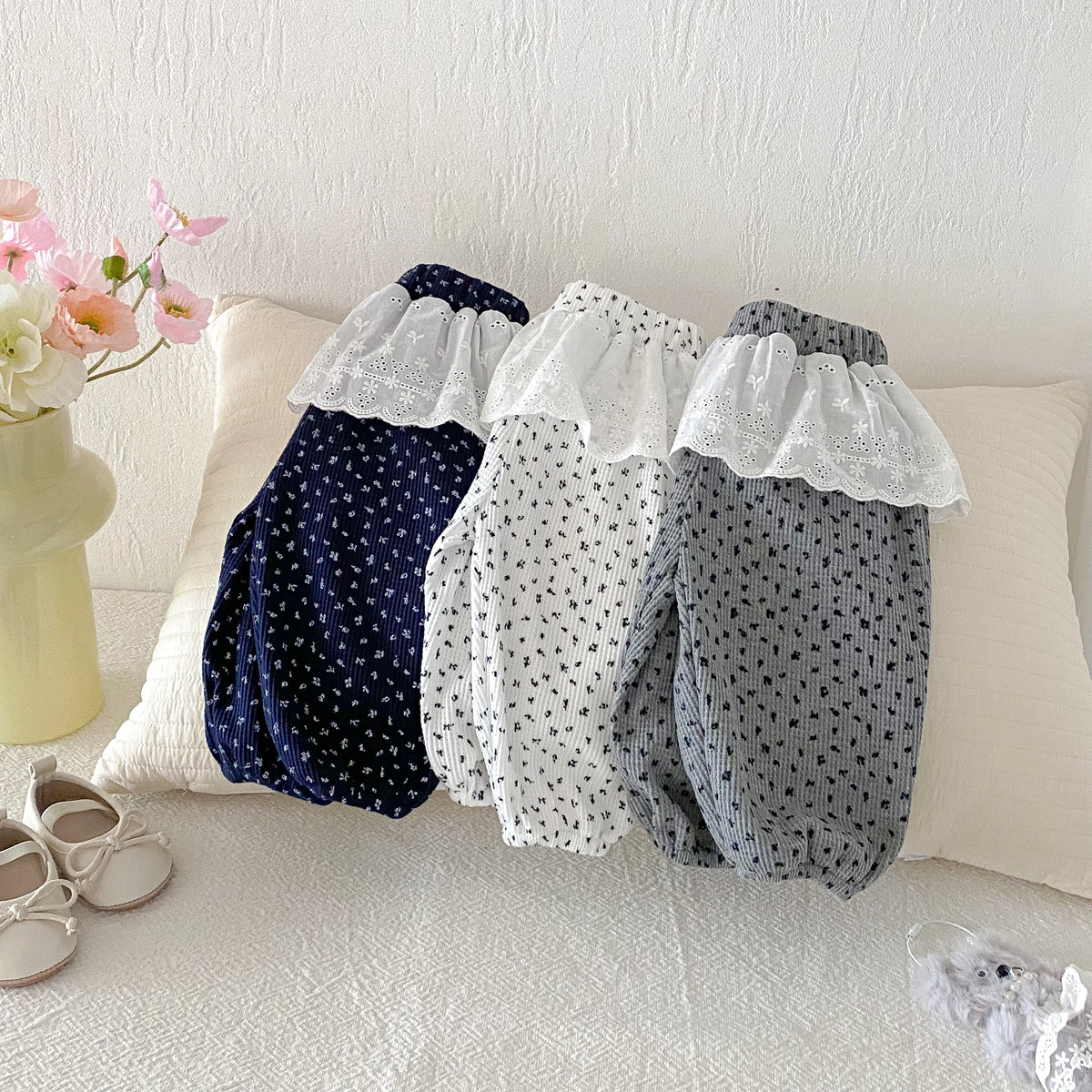 Autumn baby Girls' Leggings, Korean-Style Infant and Toddler Long Pants, 0-3 Years Old Children's Clothing, Outerwear Floral Cur