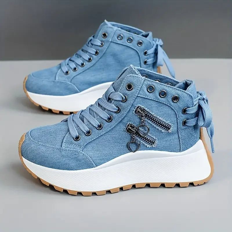 New Designer Women Sneakers High Top Denim Canvas Shoes Female Girls Students Canvas Shoes for Women Lace Up Platform Sneakers