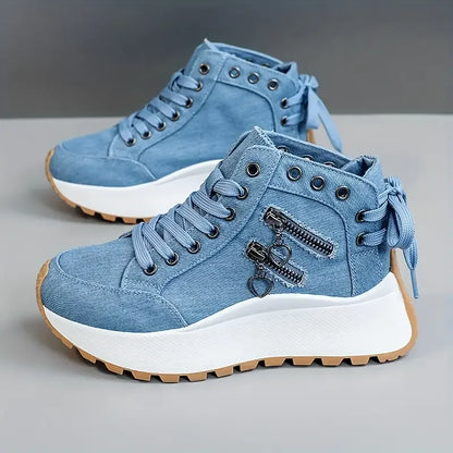 New Designer Women Sneakers High Top Denim Canvas Shoes Female Girls Students Canvas Shoes for Women Lace Up Platform Sneakers