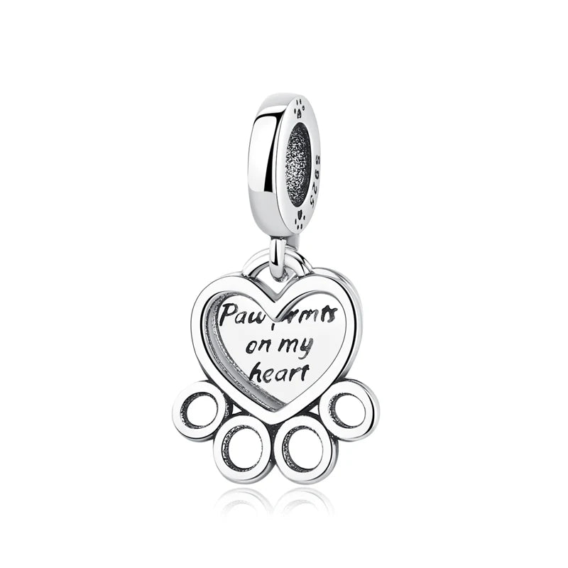 Original 925 Sterling Silver Charms Love Pets Dog Cat Paw Print Pendant Beads Fit Brand Bracelets Necklaces Women DIY Jewelry