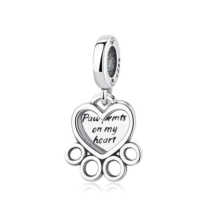 Original 925 Sterling Silver Charms Love Pets Dog Cat Paw Print Pendant Beads Fit Brand Bracelets Necklaces Women DIY Jewelry
