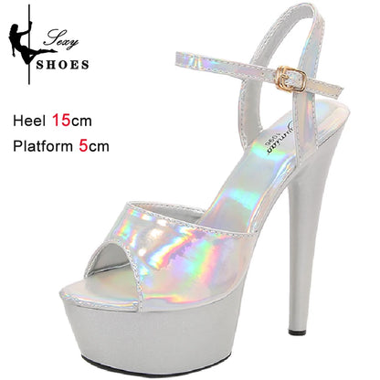 New 20CM/8Inch High Heels Dance Shoes Sandals Women Summer New 2023 Buckle Strap Platform Club Stiletto Gladiator Stripper Heels