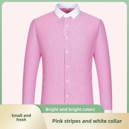 2026 Men's French Cufflink Shirt Slim-fit Colored Collar Business Dress Men's Long Sleeve Striped Shirt Collar