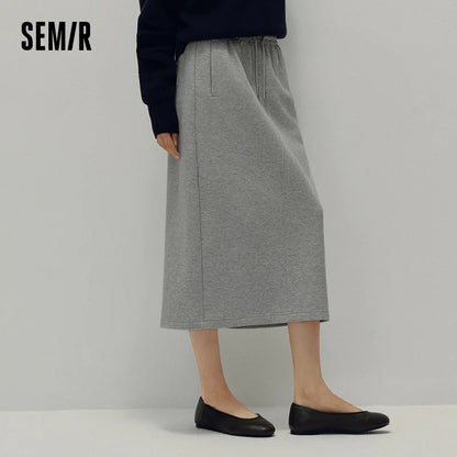 Semir Women Skirt Knit Long Straight Elastic Waist Sport Style Retro Casual Bottoms Autumn Midi Skirt Daily Wear 2026