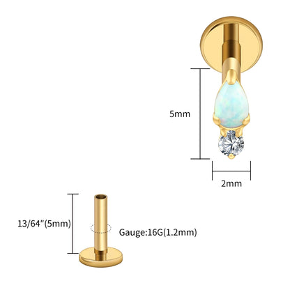 Right Grand ASTM F136 Titanium Teardrop Opal Cartilage Earring 16G Tiny Round CZ Forward Helix Labret Stud Piercing Jewelry