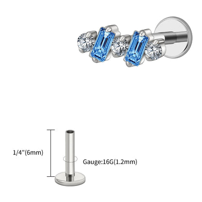 Right Grand ASTM F136 Titanium 16G Baguette CZ Climber Stud Earring Cluster Cartilage Helix Labret Stud Piercing Body Jewelry