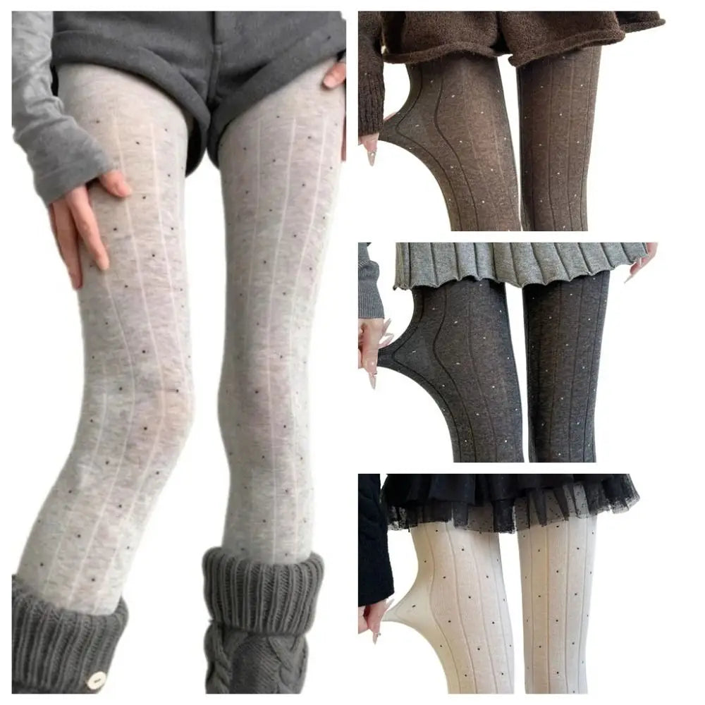 Essential Polka Dot Pattern Pantyhose Ribbed Texture Cotton Material Thigh High Stockings Fashion Comfortable Leggings