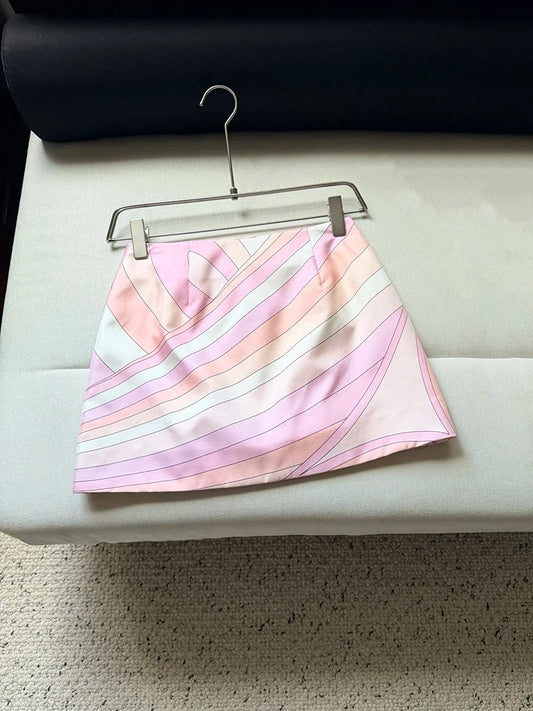 Summer Fashion Party Vintage Geometric Print Silk Mini Pencil Skirt Women's Middle Waist Sexy Slim Buttock Covering Short Skirt