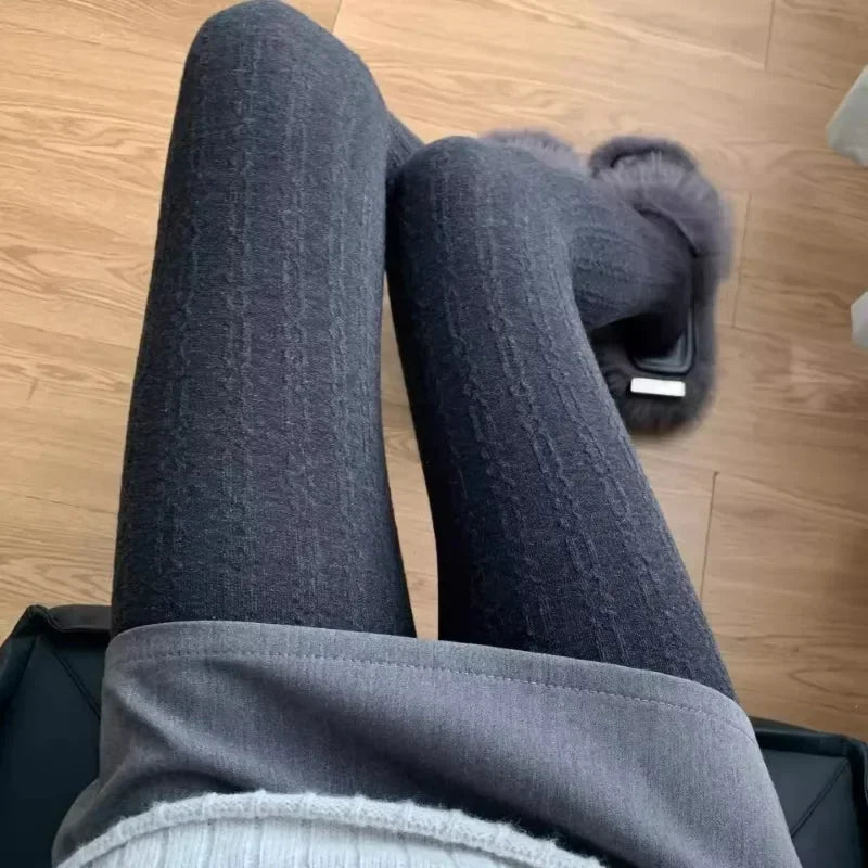 150g Women Vintage Vertical Striped Tights Autumn Winter Thermal Slim Stocking Versatile Leggings Underwear Pantyhose