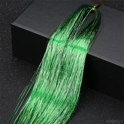 Laser Holographic Hair Tinsel Extensions Rainbow Metallic Shiny Glitter Hair Strand Sparkly Synthetic Hair for Braiding Festival