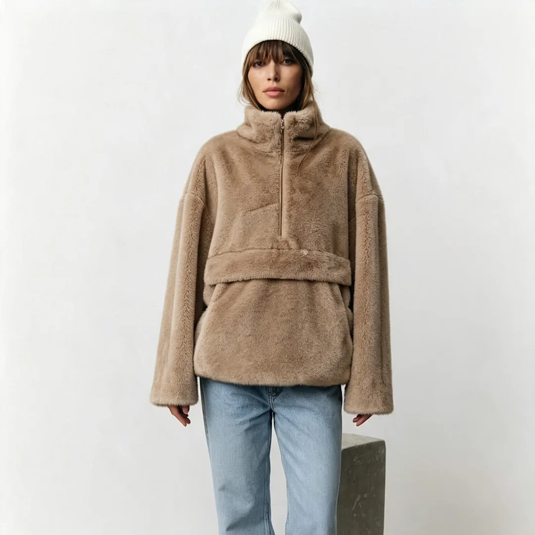 Laur 2026 Designer Faux Fur Coat, New Winter Style, Warm Pullover Zipper Top Simple Stylish And Elegant