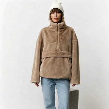 Laur 2026 Designer Faux Fur Coat, New Winter Style, Warm Pullover Zipper Top Simple Stylish And Elegant