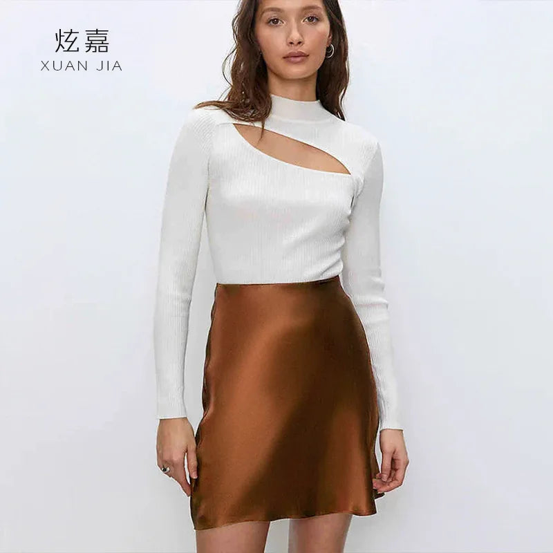 Satin Silk Short Skirt Women's Summer 100% Mulberry Silk Drape Skirt Elastic High Waist Slim Fit Hip Wrap A Word Skirt